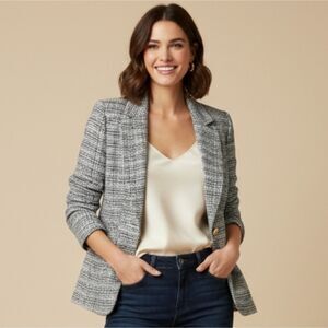 H&M | Tweed Plaid Single Button Blazer Jacket Academia Preppy Clueless Office M